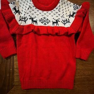 Girls Christmas Sweater Ruffles Reindeer sz 2-3 years old